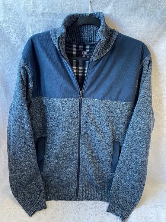 Izod Other - NWOT Izod Men's Blue and Gray Full-Zip Sweater Jacket.  Size Large.